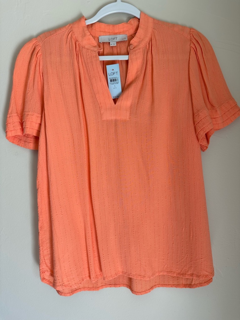 LOFT Coral Orange Short Sleeve Split-Neck Blouse